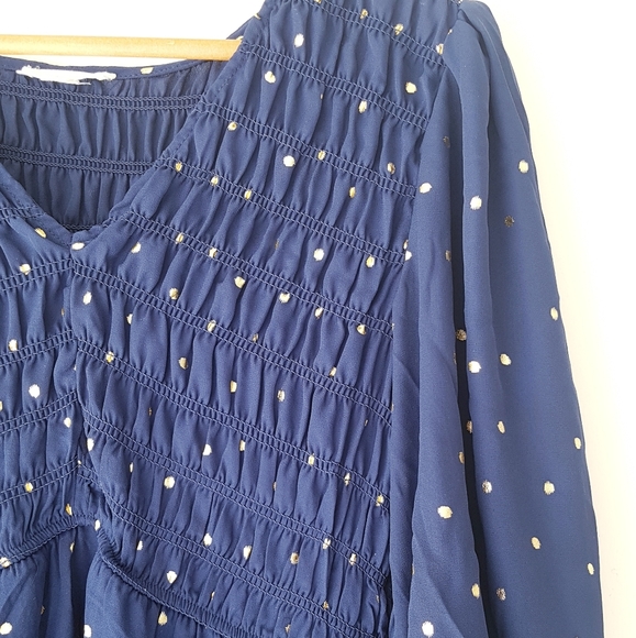 BY THE RIVER Blue & Gold Polkadot V-Neck Tiered Midi Dress - Picture 6 of 13